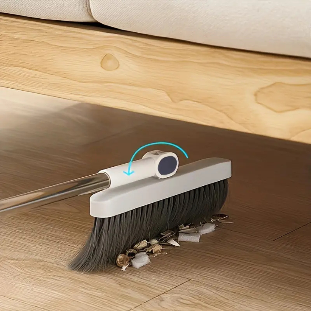 Upright Broom & Dustpan Set | Long Handle Standing Broom with Self-Cleaning Dustpan for Home Floors