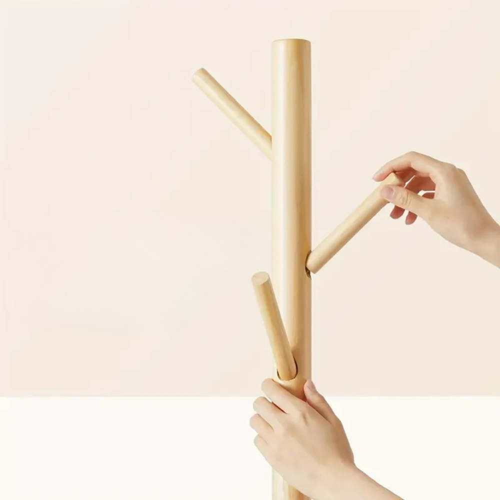 Wooden Coat Stand | Solid Wood Freestanding Coat Rack with Adjustable Hooks for Coats, Bags & Hats