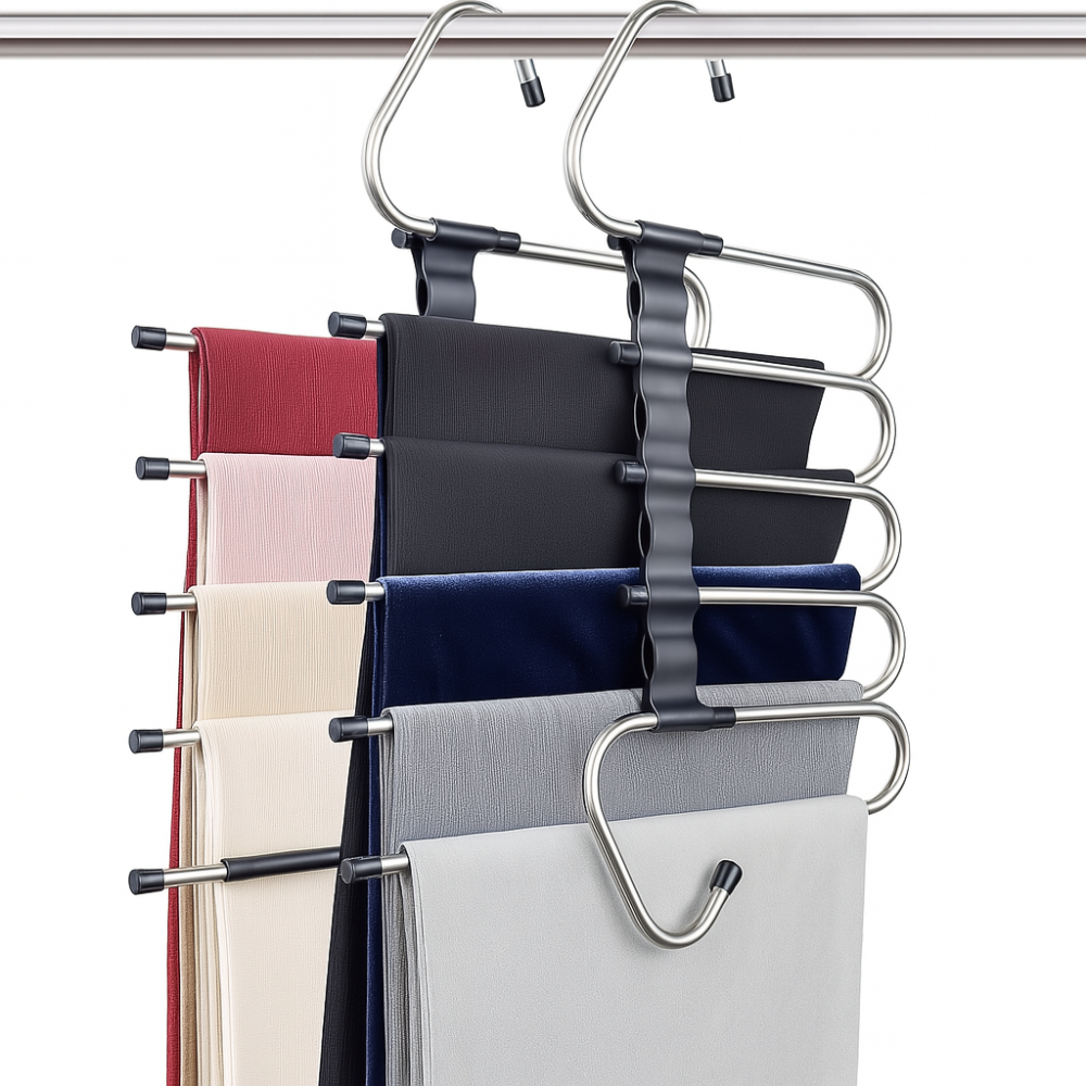 5-Tier Trouser Hanger | Space Saving Multi-Layer Wardrobe Organiser for Trousers, Jeans & Scarves
