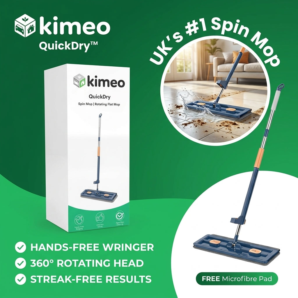 QuickDry Spin Mop | Rotating Flat Mop with Built-In Wringer & Microfibre Pads