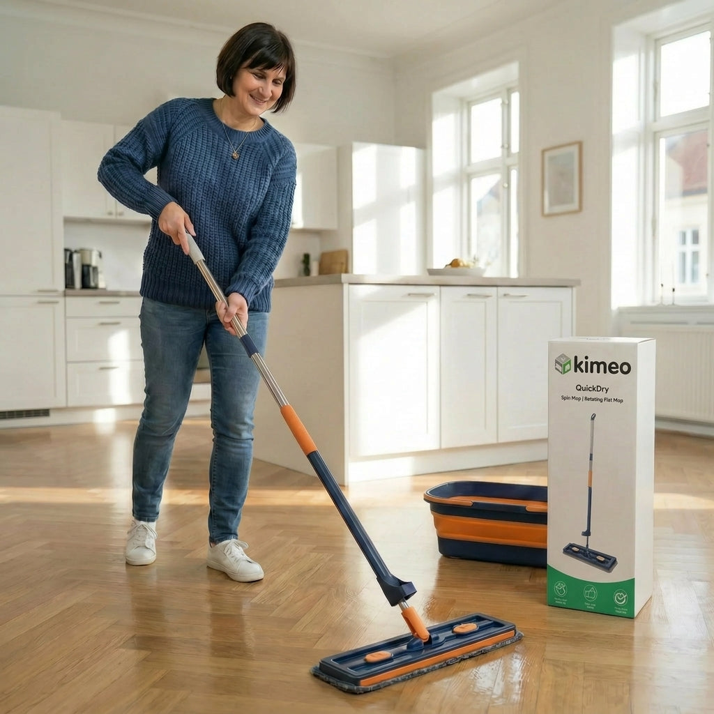 QuickDry Spin Mop | Rotating Flat Mop with Built-In Wringer & Microfibre Pads
