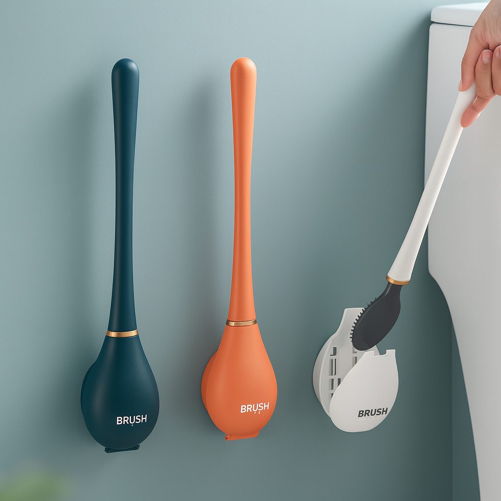 Silicone Toilet Brush | Hygienic Flexible Toilet Brush & Quick-Dry Holder, Anti-Drip Bathroom Cleaning Set